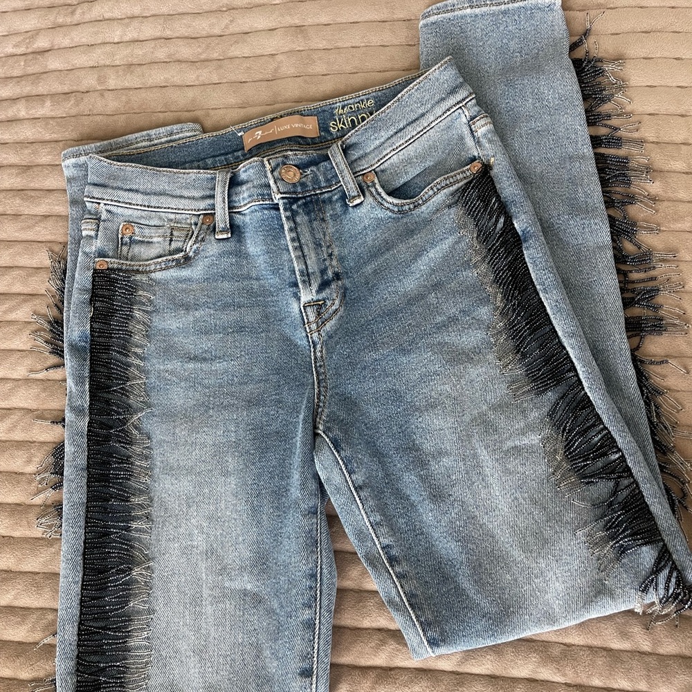 7 For All Mankind beaded ankle skinny jeans
